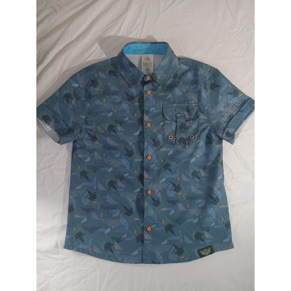Disney Park Buzz‎ Lightyear Button Down Kids Shirt Size 9/10 Star Command